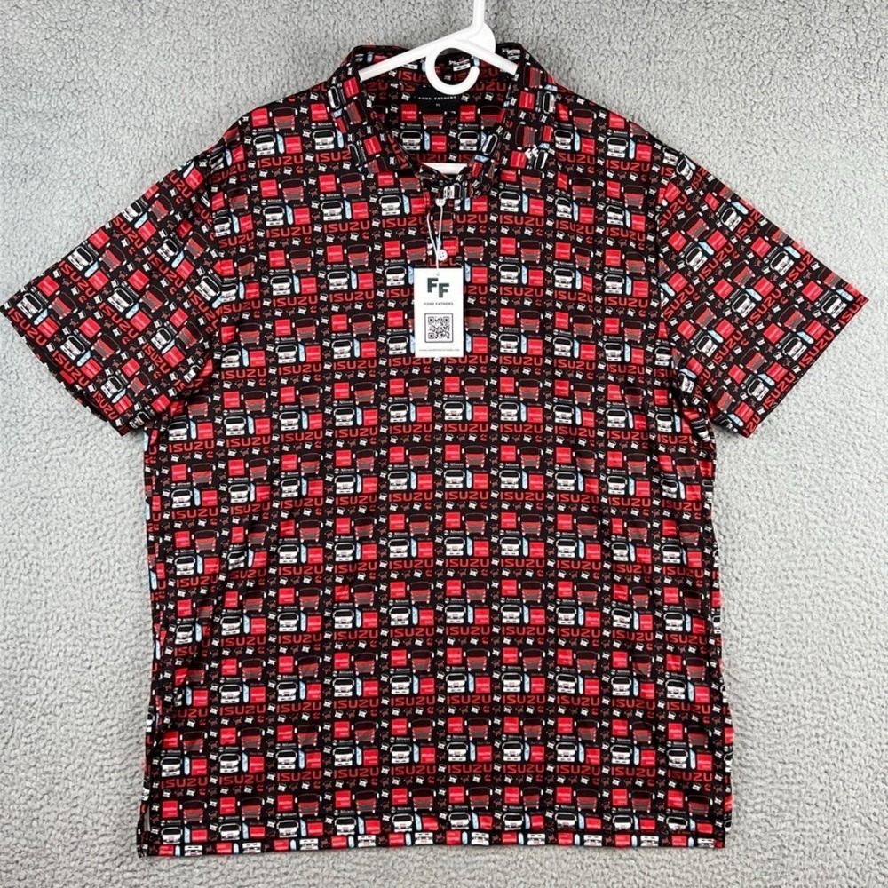 NWT Fore Fathers Polo Shirt Isuzu Truck All Over Print Golf Golfing Mens XL